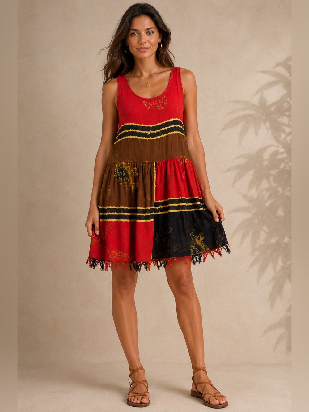 Boho Patchwork Fringe Dress | Sleeveless Festival Dress | One Size